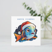 Cartoonstijl grappige vis. feestdagenkaart (Staand voorkant)