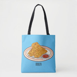 Cartoontekening van gefrituurde kip tote bag