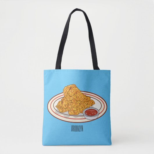 Cartoontekening van gefrituurde kip tote bag (Voorkant)