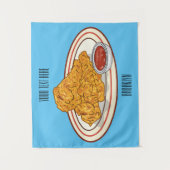 Cartoontekening van gefrituurde kip wandkleed (Voorkant)