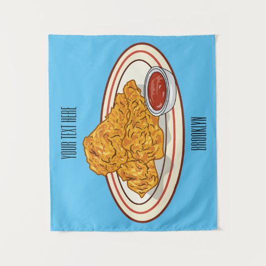 Cartoontekening van gefrituurde kip wandkleed (Voorkant)