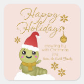 Cartoontjes Kerstworm met scripttekst Vierkante Sticker (Voorkant)