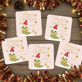 Cartoontjes Kerstworm met scripttekst Vierkante Sticker
