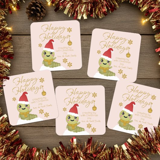 Cartoontjes Kerstworm met scripttekst Vierkante Sticker