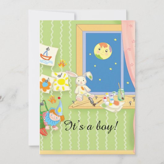 Cartoontrofee kaart voor babyshower (Voorkant)