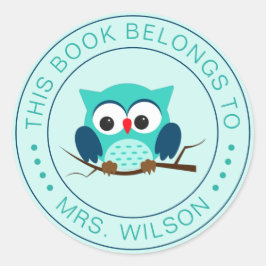 Cartoonuil Dit boek is van Gepersonaliseerd Ronde Sticker