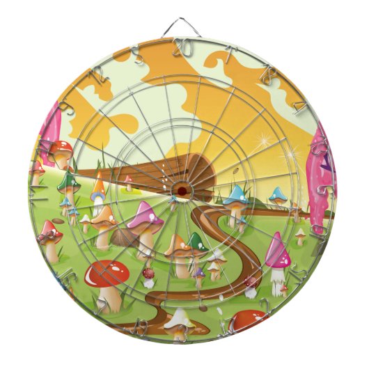 Cartoonveld van Paddenstoelen Dartbord (Voorkant)