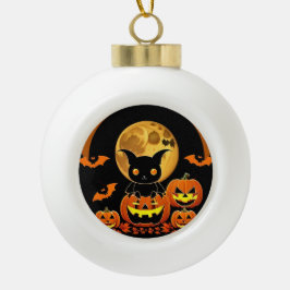 Cartoonvleermuis en pompoenen onder volle maan keramische bal ornament