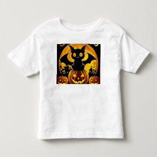 Cartoonvleermuis en pompoenen onder volle maan kinder shirts