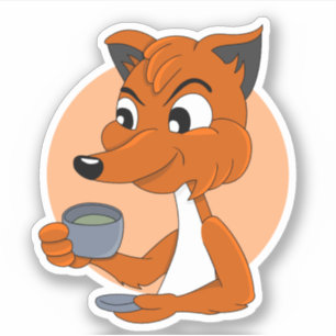 Cartoonvos die thee drinkt - vinyl sticker