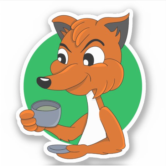 Cartoonvos die thee drinkt - vinyl sticker (Voorkant)