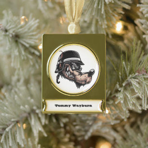 Cartoonwolf met een dynamietstaaf op zijn Duitse h Verguld Banner Ornament