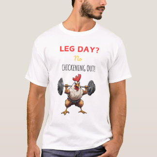 Cartoony chicken working out - leg day motivation t-shirt
