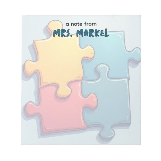 Cartoony Puzzel Stukken Docent Gift Notitieblok (Voorkant)