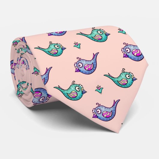 Cartoony Schattige vogelpatroon Stropdas (Opgerold)