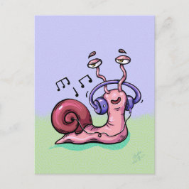 Cartoony Snail Luister naar muziek Briefkaart
