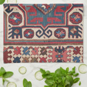 Cartouche Star: 19e eeuw kleurrijk rood blauw Theedoek (Gevouwen)