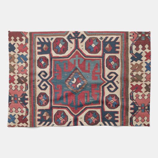 Cartouche Star: 19e eeuw kleurrijk rood blauw Theedoek (Horizontaal)