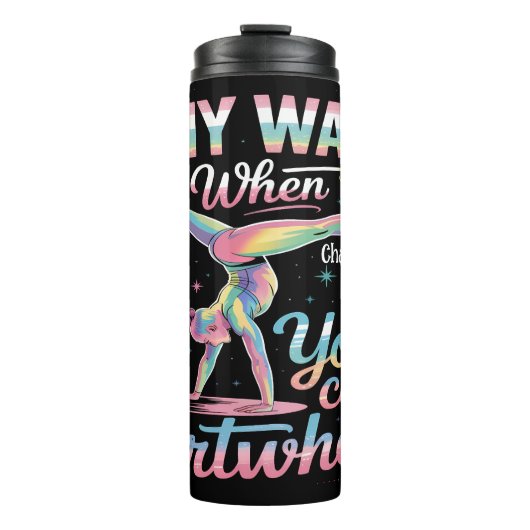 Cartwheel Joy: Gymnastiek, Regenboog, Energie Thermosbeker (Voorkant)