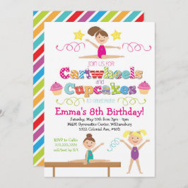 Cartwheels & Cupcakes Gymnastics Birthday Party Kaart