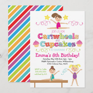 Cartwheels & Cupcakes Gymnastics Birthday Party Kaart