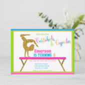 Cartwheels & Cupcakes Gymnastics Birthday Party Kaart (Staand voorkant)