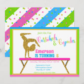 Cartwheels & Cupcakes Gymnastics Birthday Party Kaart (Voorkant / Achterkant)