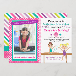 Cartwheels en Cupcakes Gymnastics Birthday Kaart
