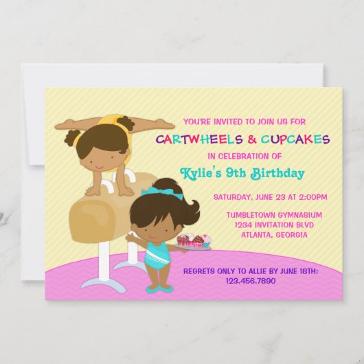 Cartwheels en Cupcakes Gymnastics Birthday Party Kaart (Voorkant)