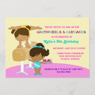 Cartwheels en Cupcakes Gymnastics Birthday Party Kaart