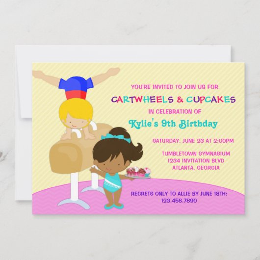 Cartwheels en Cupcakes Gymnastics Birthday Party Kaart (Voorkant)