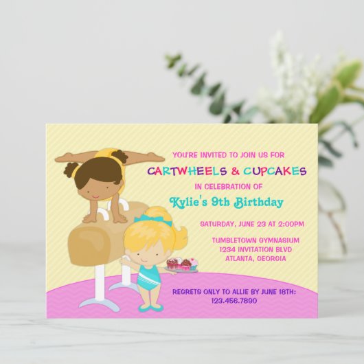 Cartwheels en Cupcakes Gymnastics Birthday Party Kaart (Staand voorkant)