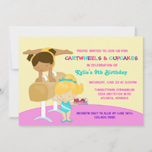 Cartwheels en Cupcakes Gymnastics Birthday Party Kaart