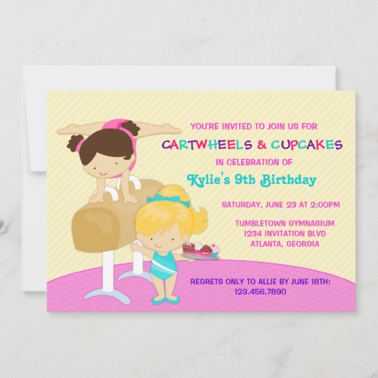Cartwheels en Cupcakes Gymnastics Birthday Party Kaart (Voorkant)