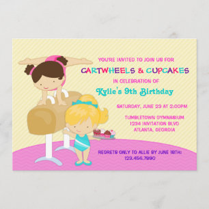 Cartwheels en Cupcakes Gymnastics Birthday Party Kaart