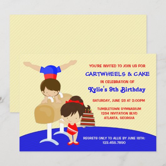 Cartwheels en Cupcakes Gymnastics Birthday Party Kaart (Voorkant / Achterkant)