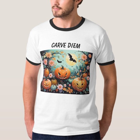 Carve Diem Funny Halloween Pumpkins T-shirt (Voorkant)