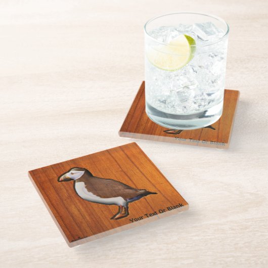 Carved Atlantic Puffin Beverage Coaster Glazen Onderzetter (Schuin)
