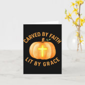 Carved By Faith Lit By Grace Pumpkin Cross Christi Kaart (Gele Bloem)