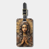 Carved Devotion  Wooden Mary Bagagelabel (Voorkant verticaal)