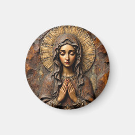 Carved Devotion  Wooden Mary Magneet