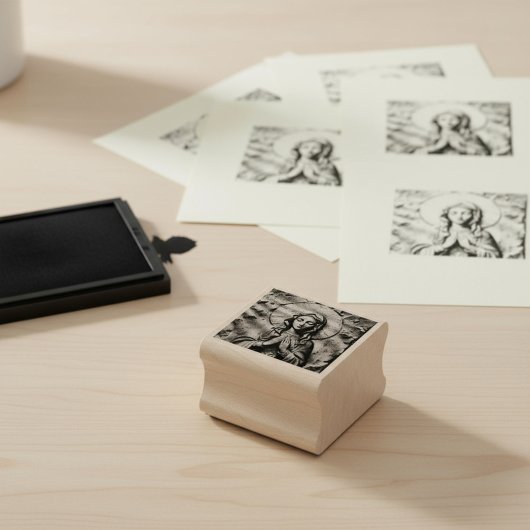 Carved Devotion  Wooden Mary Rubberstempel