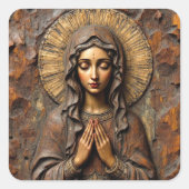 Carved Devotion  Wooden Mary Vierkante Sticker (Voorkant)