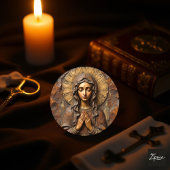 Carved Devotion  Wooden Mary Vierkante Sticker