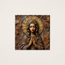Carved Devotion  Wooden Mary Vierkante Visitekaartjes