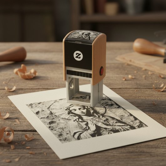 Carved Devotion  Wooden Mary Zelfinktende Stempel