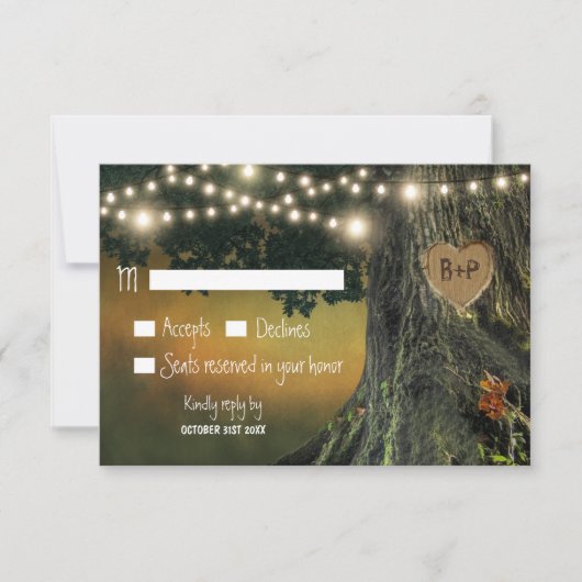 Carved Grandfather Oak Tree Weddenschap RSVP-kaart RSVP Kaartje (Voorkant)