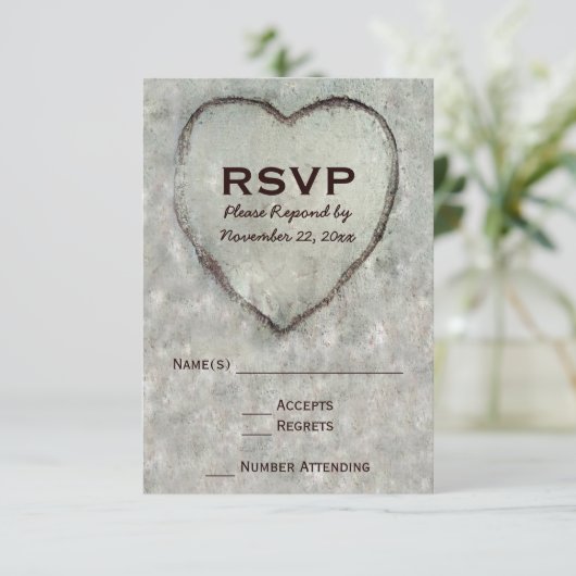 Carved Heart Birch Tree Wedding RSVP (Staand voorkant)