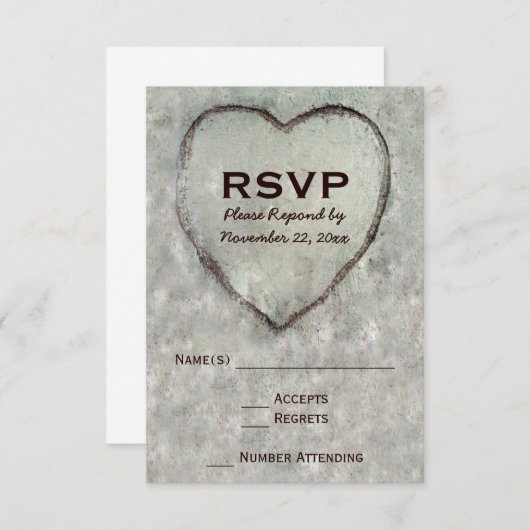 Carved Heart Birch Tree Wedding RSVP (Voorkant / Achterkant)