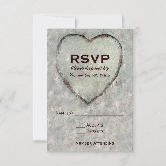Carved Heart Birch Tree Wedding RSVP Kaartje (Voorkant)